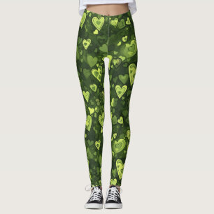 Legging Padrão de Coração Verde