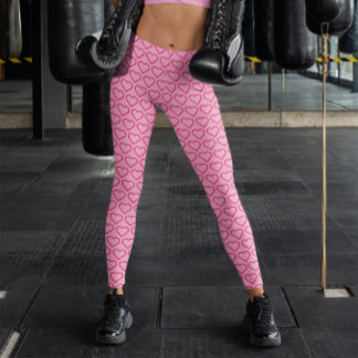 Legging Padrão de Coração Vermelho Brilhante e Rosa