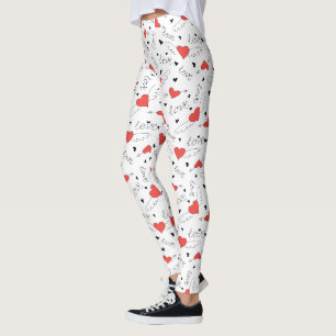 Legging padrão de coração vermelho de pássaro do dia dos n