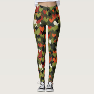 Legging Padrão de Coração Vermelho Verde