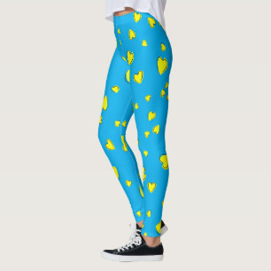 Legging Padrão de Corações Amarelos no Azul