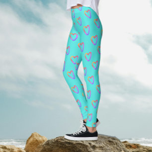 Legging Padrão de Corações Arco-Íris Moderno e Bonito