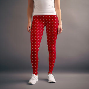 Legging Padrão de Corações Branco e Vermelho