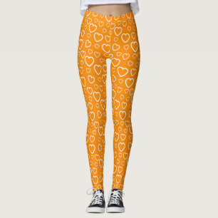 Legging Padrão de Corações de Amor Laranja e Branco