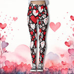 Legging Padrão de Corações e Flores Vermelhas, Pretas e Br<br><div class="desc">Flores vermelhas,  pretas e brancas e corações marcam leggings femininas. Estas leggings são super bonitas para feriados românticos como um aniversário ou Dia de os namorados.</div>