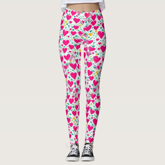 Legging Padrão de corações e folhas verdes (Frente)