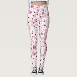 Legging Padrão de Corações Encantadores Rosa