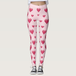 Legging Padrão de Corações Rosa