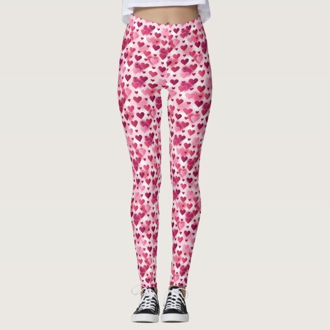 Legging Padrão de Corações Rosa (Frente)