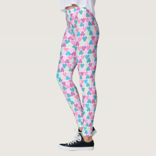 Legging Padrão de Corações Verdes Rosa Pastel
