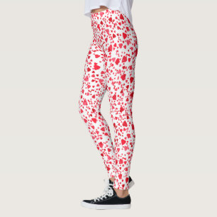 Legging Padrão de Corações Vermelho Divertido Confetti