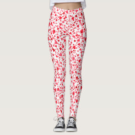 Legging Padrão de Corações Vermelho Divertido Confetti