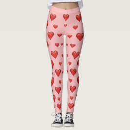 Legging Padrão De Corações Vermelhos