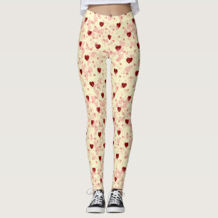 Legging Padrão de Corações Vermelhos em um Fundo Amarelo