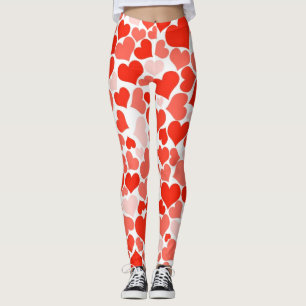 Legging Padrão de Corações Vermelhos Espalhados