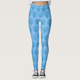 Legging Padrão de corais de árvores do mar azul sobre fund