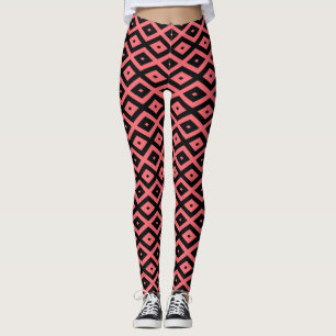 Legging Padrão de coral e diamante preto