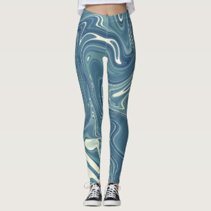 Legging padrão de cores azul e cinza