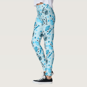 Legging Padrão de coruja ciano fofo e colorido