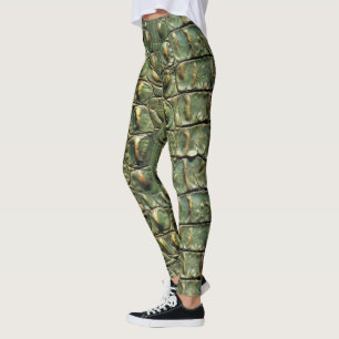 Legging Padrão de couro crocodilo verde