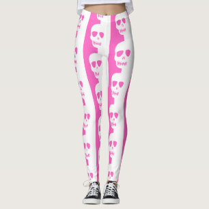 Legging Padrão de crânios branco e rosa