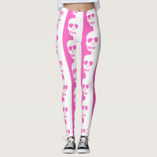 Legging Padrão de crânios branco e rosa