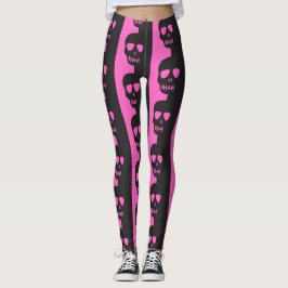 Legging Padrão de crânios preto e rosa