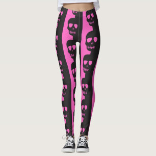 Legging Padrão de crânios preto e rosa