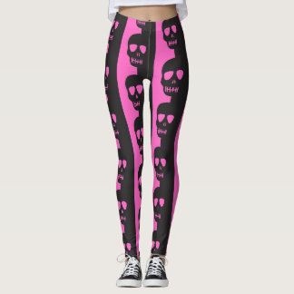 Legging Padrão de crânios preto e rosa