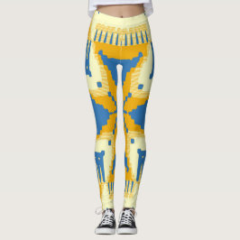 Legging Padrão de cruz azul e amarelo