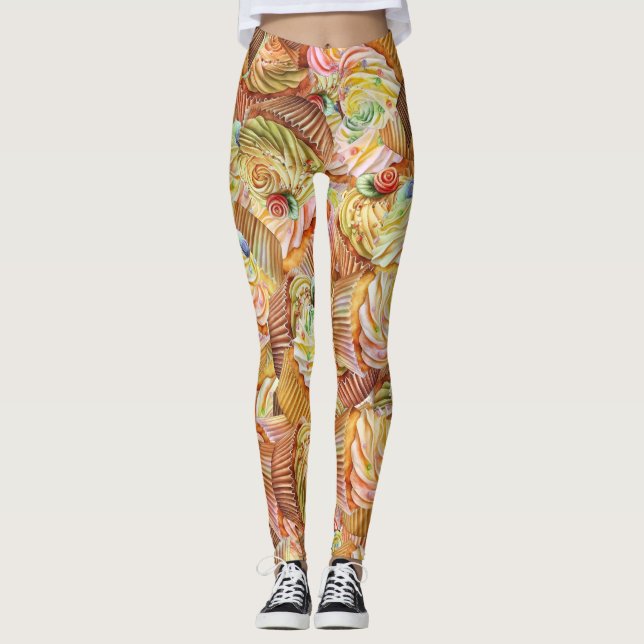 Legging Padrão de Cupcake bonito, Padrão de fundo do Cupca (Frente)