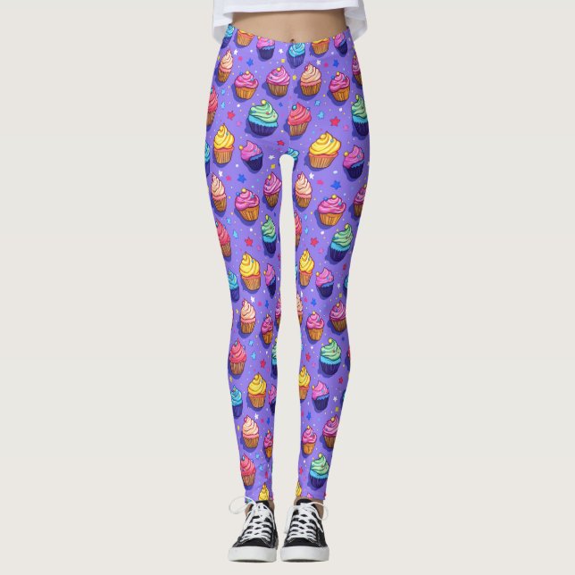 Legging Padrão de Cupcake de diversão de fosco: Panificaçã (Frente)