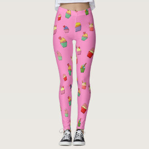 Legging Padrão de Cupcake Rosa Cinza