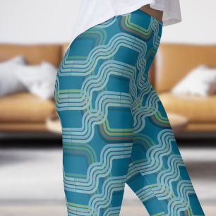 Legging Padrão de Curvas de Céu Azul Profundo Chic