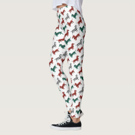 Legging Padrão de Dachshund Natal do Flannel Vermelho