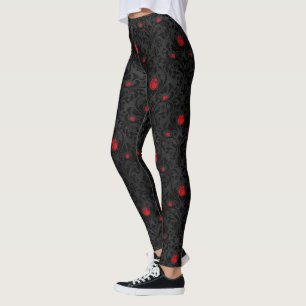 Legging Padrão de damasco de rosa gótica vermelha vintage