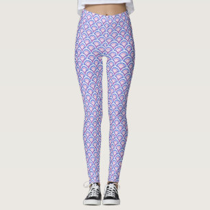 Legging padrão de damasco floral azul