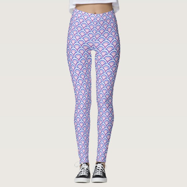 Legging padrão de damasco floral azul (Frente)