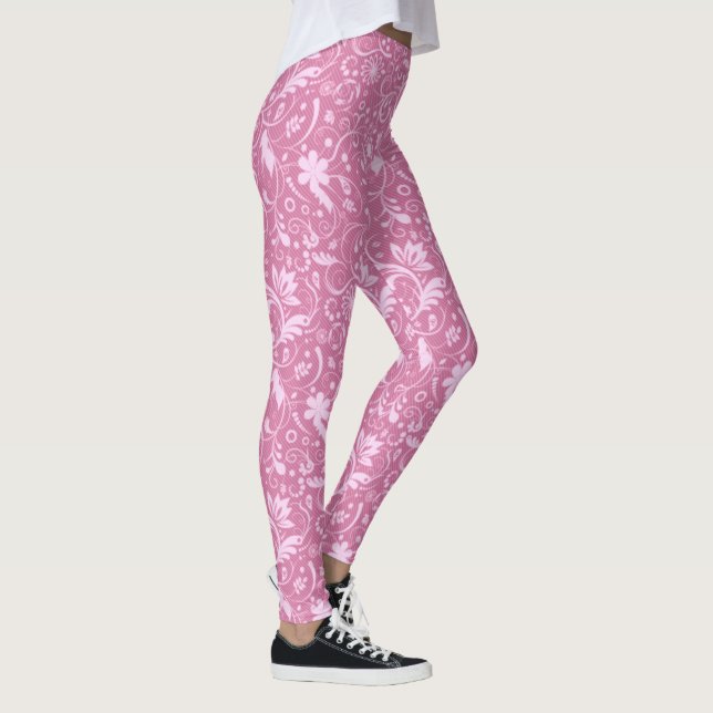 Legging Padrão de damasco floral rosa (Direita)