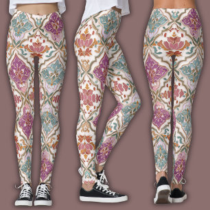 Legging Padrão de Damasco   Terra e Tom de Joia
