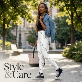 Legging Padrão de Data de Monograma Personalizado Branco E