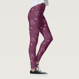 Legging Padrão de Data de Monograma Personalizado Burgundy