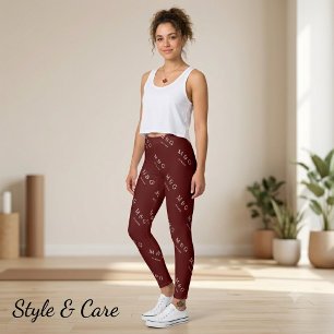 Legging Padrão de Data de Monograma Personalizado Marrom E