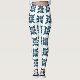 Legging Padrão de Deco de Arte Azul