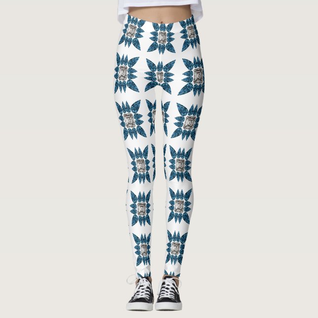 Legging Padrão de Deco de Arte Azul (Frente)