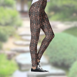 Legging Padrão de Deco de Arte Negra e Cobre
