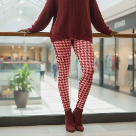 Legging Padrão de Dente de Cão Rosa e Vermelho