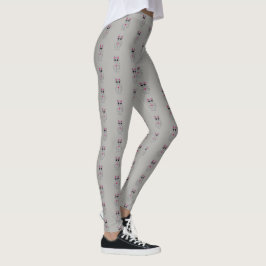 Legging Padrão de desenho animado de gato Kitty prateado e