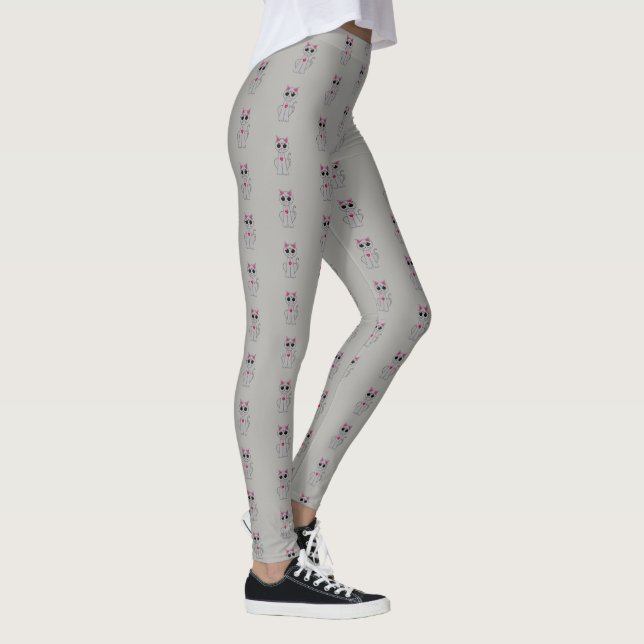 Legging Padrão de desenho animado de gato Kitty prateado e (Direita)