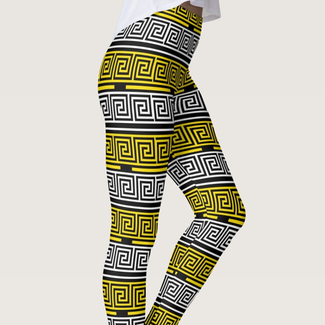 Legging Padrão de Design de Fret Key Grego Branco Amarelo  (Criador carregado)